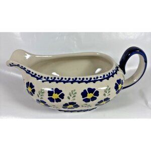 Boleslawiec Polish Pottery Gravy Boat Blue Floral Hand Made Poland